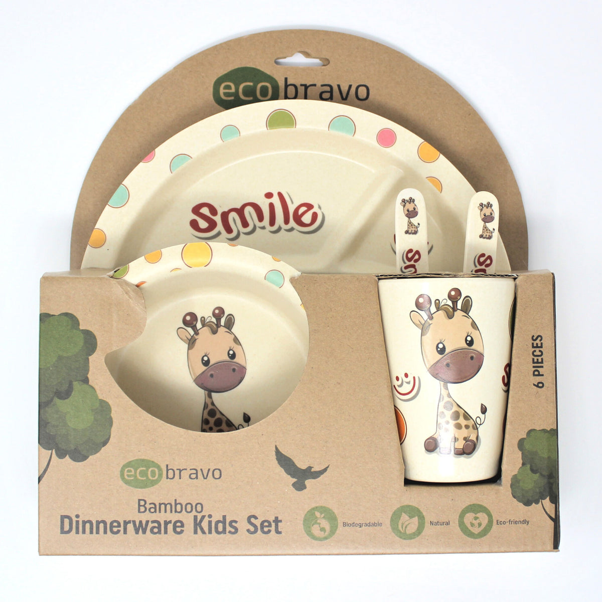 Bamboo Dinnerware Kids Set Giraffe Eco Bravo