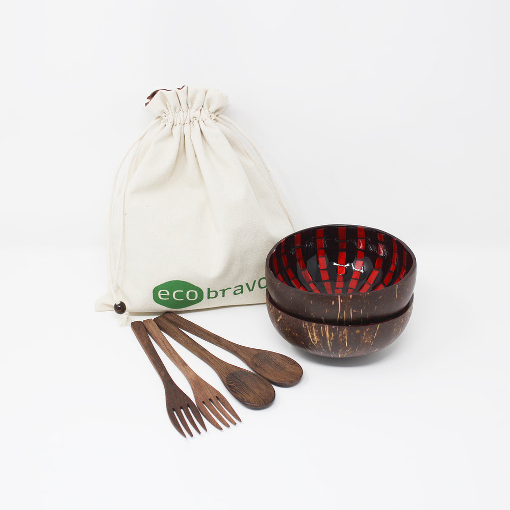 
                  
                    2 Coconut Bowls with Spoons Forks + Bonus Reusable Bag
                  
                