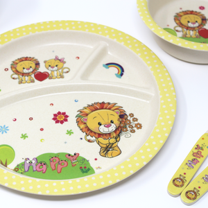 6 Pcs Eco Friendly Kids Bamboo Dinner Set Lion Eco Bravo UK