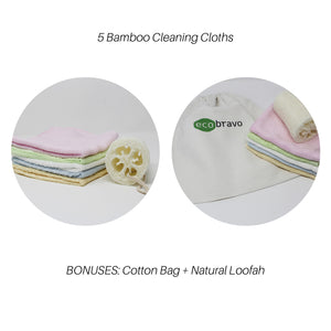 
                  
                    5 Pack Bamboo Cleaning Cloths with Reusable Bag- All from Natural Fabric
                  
                