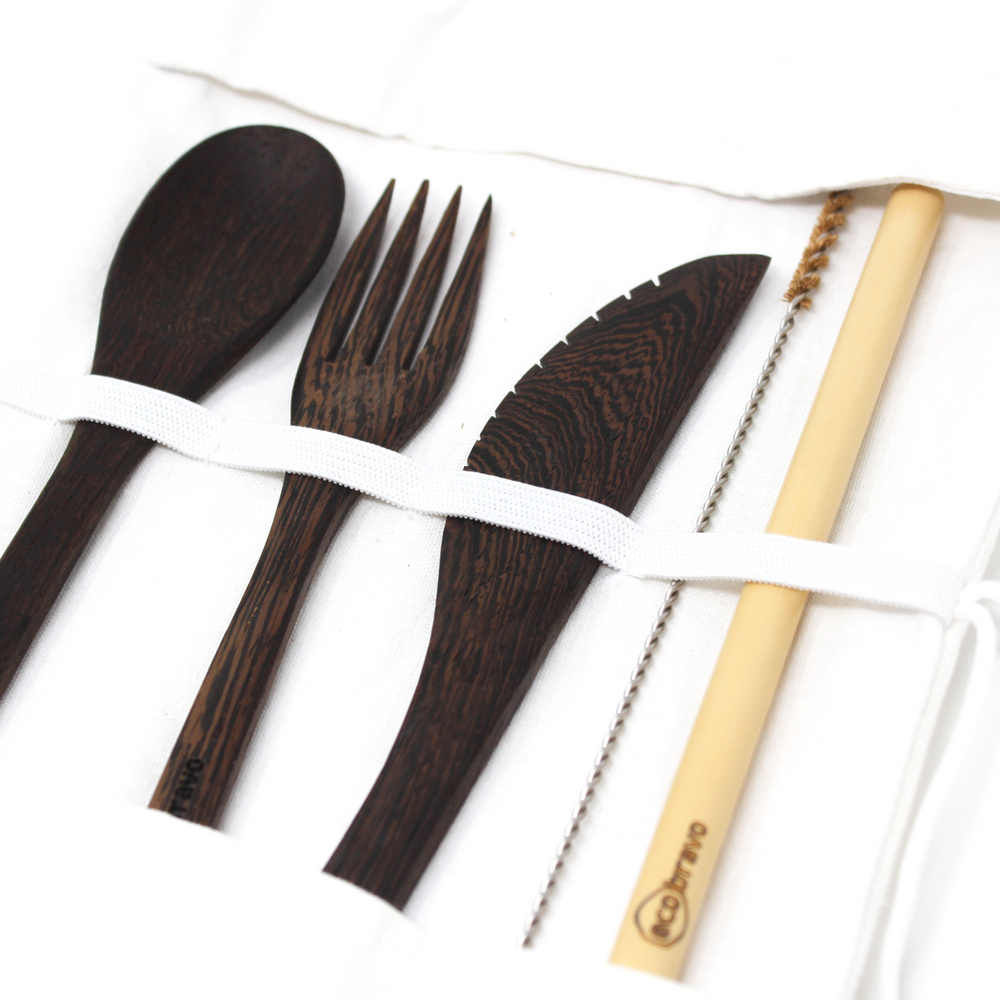 6 Pcs Reusable Wooden Coconut Cutlery Set